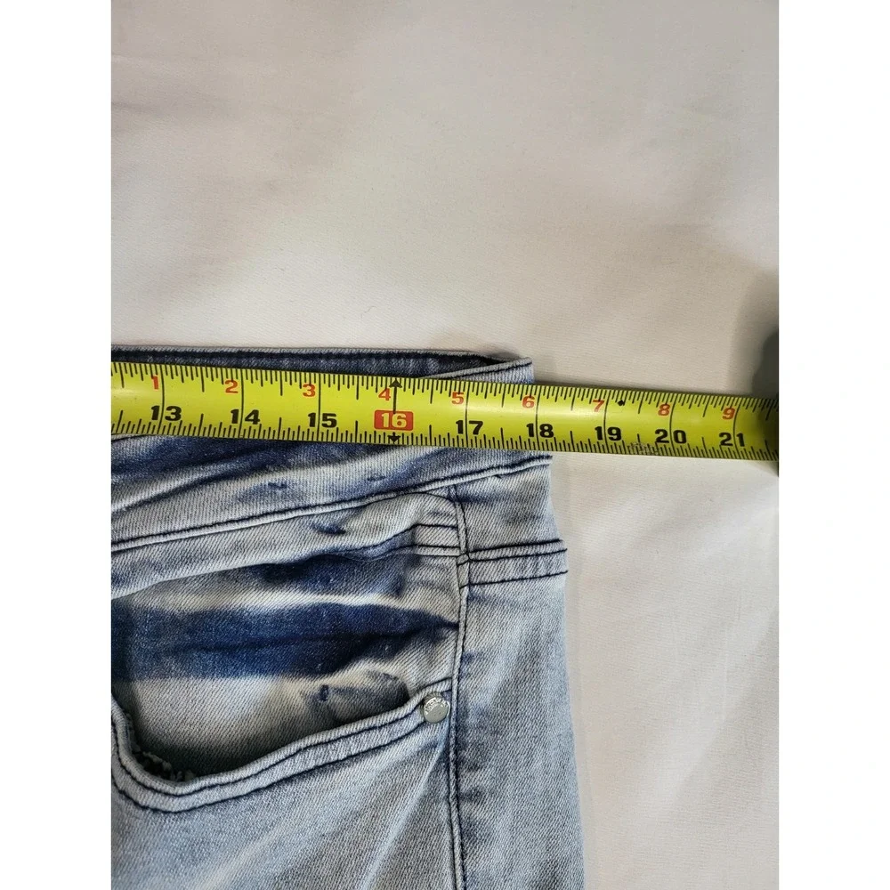 Y2K Rockstar Original Honor Mens Distressed Lace Up Cargo Jeans Light Blue 34
